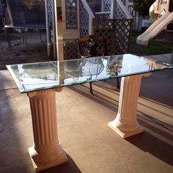 Two white Roman Style pillars Columns with glass. $40.00 FIRM PRICE