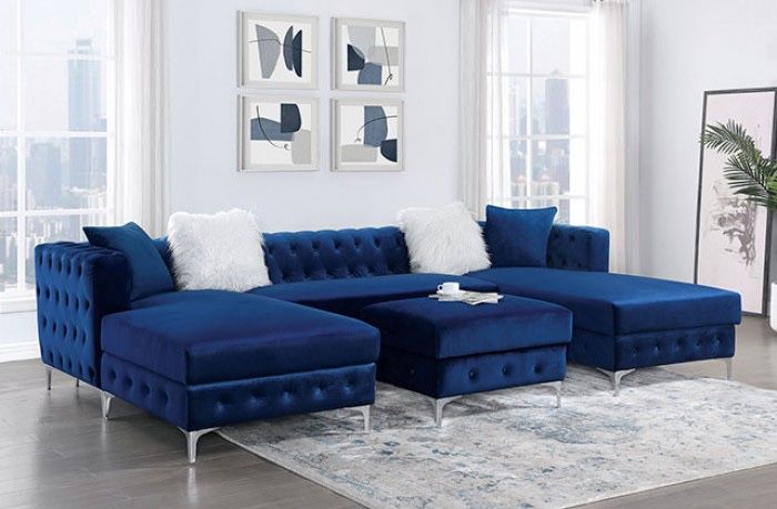 Brand New Ciabatonni Navy Flannelette Double Chaise Sectional