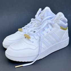 ADIDAS Hoops 3.0 Classic Mid White / Gold Metallic Women’s Size 7 US NEW