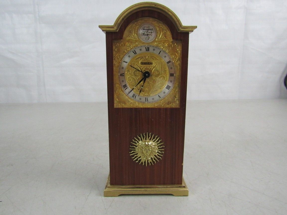 Swiza Tempus Fugit Vtg. Mini Mechanical Grand Father Clock Working