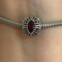Solid Sterling silver beautiful designed January Birthstone Garnet gemstone Charm