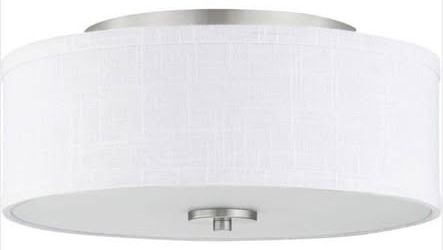 New 13in Round Flush Mount Brushed Nickel Fabric Shade 2-Light Dimmable Progress Lighting