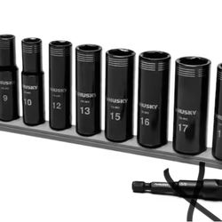 Husky 3/8 in. Drive Thin Wall Metric Deep Metric 6-Point Impact Socket Set (10-Piece)