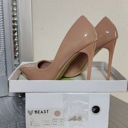 Beige Pointed Toe High Heels 