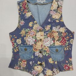 Vintage Paris Blues Floral Denim Vest
