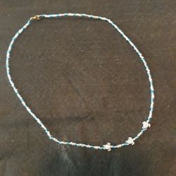Turtle Necklace Blue Clear Silver Beads