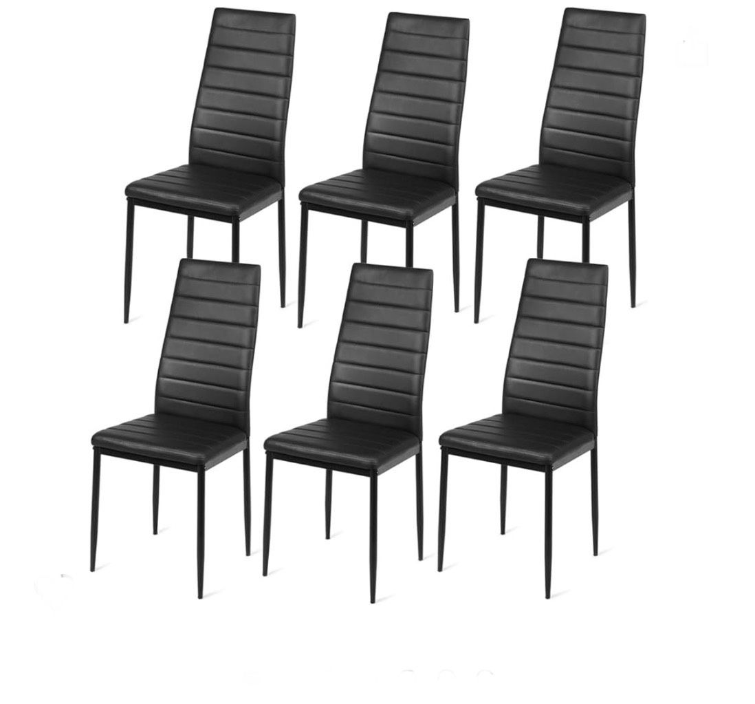 6 Black Polyvinyl Chloride Metal Dining Chairs New