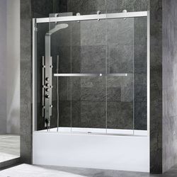 SDD6062-B  Frameless Bathtub Shower Doors 56-60" Width x 62"Height with 3/8"(10mm) Clear Tempered Glass, 2 Ways Opening & Double Sliding in Brushed Ni