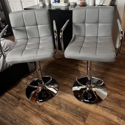 2pcs Swivel Adjustable Bar Stools with Large Steel Pedestal Base for Bar Counter-Light Gray