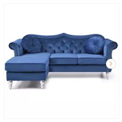Tufted L Shaped Sofa Blue 