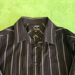 Murano Men's XXL striped button up Long Sleeve Black Gray Modern Cotton shirt