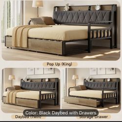 Day Bed/ King Size Bed With Drawers 