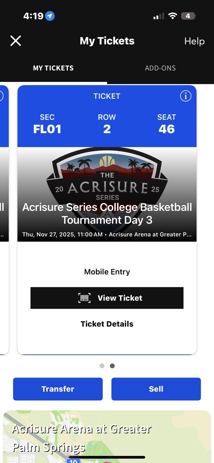 Got Two Court Side Floor Tickets To Acrisure Arena Basketball College Tournament 