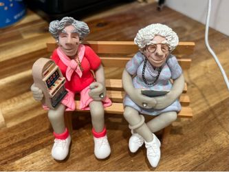 Vintage Elderly Women on Bench Figurine