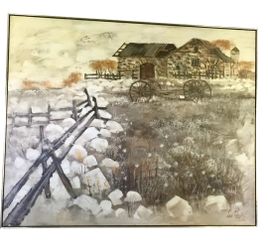 Late 20th Century Large Scale Lee Reynolds Homestead Oil Painting