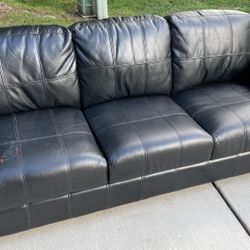 Sofa Couch, Black 3 Cushion, Faux Leather