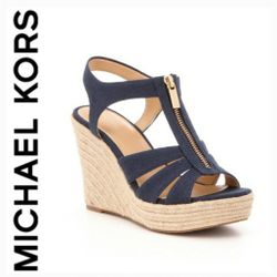 MICHAEL Michael Kors Damita Wedge Sandle  in blue denim.  Worn Twice.  Excellent Condition 