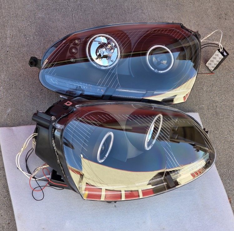 05-10 Volkswagen Jetta 06-09 Rabbit Golf LED DRL Projector Headlights Luces Focos Micas Faros Faroles 