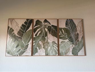 Modern Framed Botanical Wall Art Set (3 Pieces) – Like New –