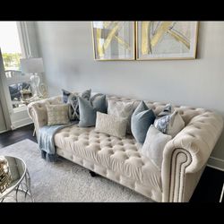 Tufted Couch In Pearl Color 96” Wide