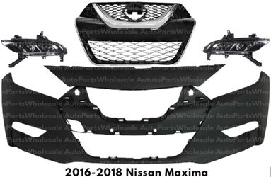 Front Bumper Cover Fascia & Fog Light Assembly Kit For 2016-2018 Nissan Maxima