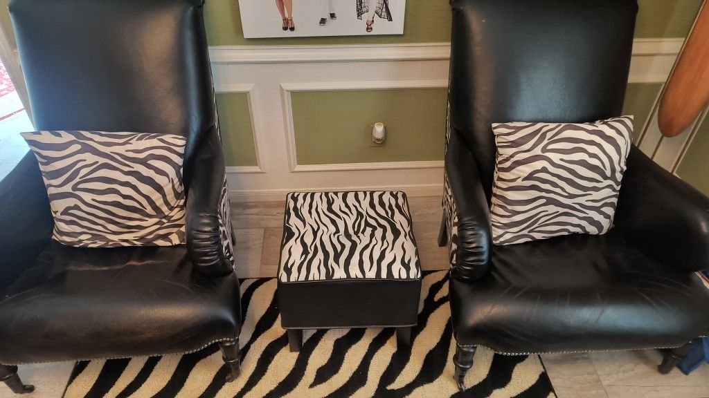 Zebra Trimmed Leather chair Set