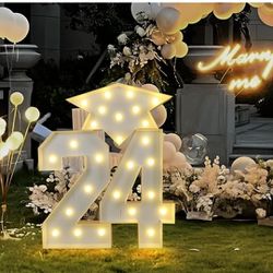 2024 Graduation Decorations, 4.4Ft Pre-Cut 2024 Marquee Light Up Numbers Kit w/Graduation Cap Frame&String Lights, Class of 2024 Party Decor Indoor Ou