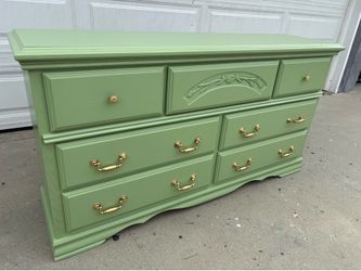 Sage green long dresser 66 x 17 x 35
