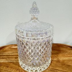 Iridescent Cut Glass Candy Jar with Lid