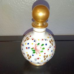 Vintage Hand Painted Milk Glass Scent Bottle 