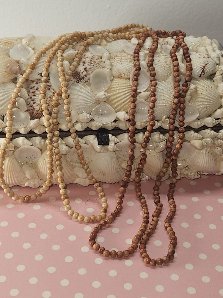 #1603, NATURAL STONES NECKLACES (FOSSIL JASPER, PEACH MOONSTONE)