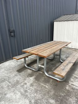 Wood Steel Frame Pressure-Treated Picnic Table - 6'