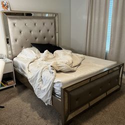 Queen Bed Frame - Upholstered Tufted Headboard 