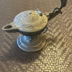 Vtg Brass Serpent Dragon Handle Floral Motif Incense Burner Censer