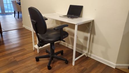 White Wood Desk with Side Shelves and chair