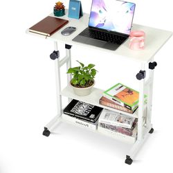 Home Office Desks Standing Adjustable Height Small Laptop Desk with Storage for Small Spaces Computer Table for Couch Bedrooms Mobile Rolling Portable