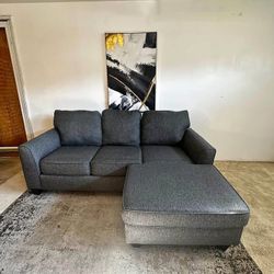 Gray 3-Seater Sectional Sofa with Ottoman and Pull-Out Bed 
