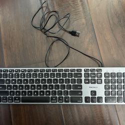 Macally Backlit Mac Keyboard Wired - Quiet, Sleek, and Functional - 3 Brightness Levels, 107 Keys - 5ft USB Wired Apple Keyboard - Backlit Wired Keybo