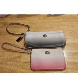 Coach pack of two Ombré Gradient White Black Pink Wristlet Bag with Logo Accent