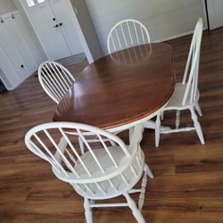 Solid Wood Dining Room Set (Table, 4 Chairs, Leaves)