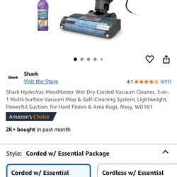 Shark HydroVac MessMaster Wet Dry Corded Vacuum Cleaner, 3-in-1 Multi-Surface Vacuum Mop & Self-Cleaning System, Lightweight, Powerful Suction, for Ha