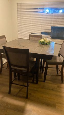 Dark Wood Counter Height Dining Table with Chairs