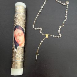 Guadalupe candle and rosary