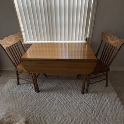 Vintage Wood Dining Table With 2 Chairs 