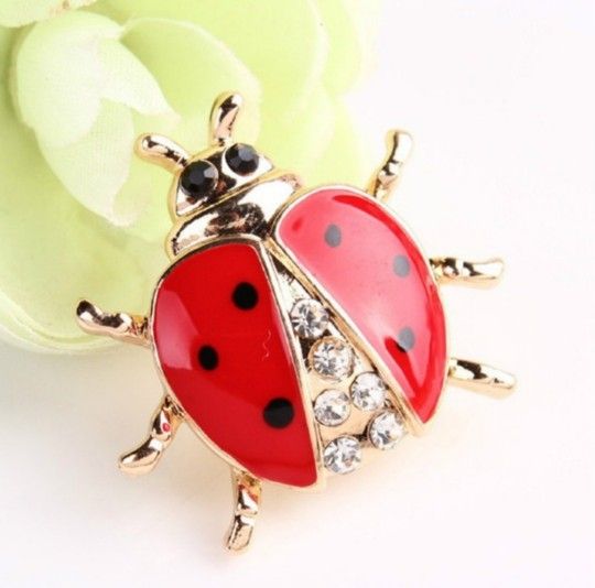 18K Gold Plated Crystal Rhinestone Ladybug Brooch Animal Brooches Pins