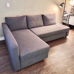 Gray Modern Friheten 90” Sleeper Sectional Sofa with Reversible Storage Chaise