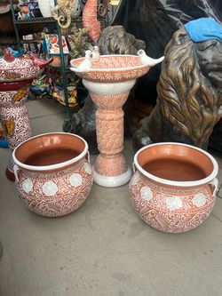 Talavera pots and bird bath