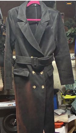 Fashion Nova Belted Black Trench Coat With Brown Buttons