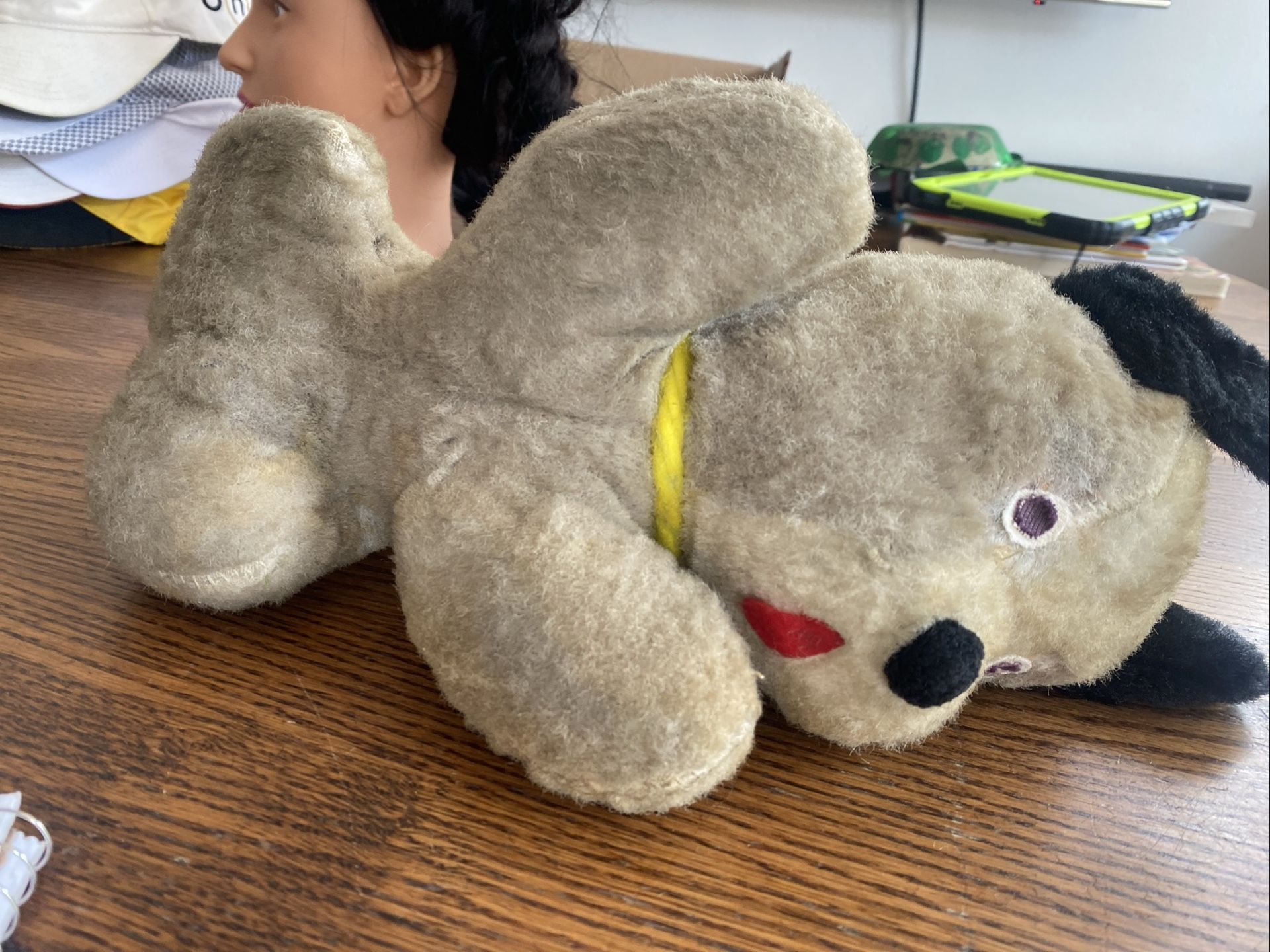 VTG Stuffed Animal Dog Beige/Black 12”