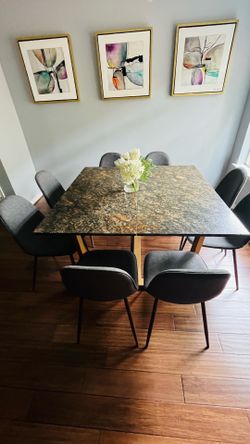 Dining Set For 8 people: solid granite stone and metal base. 8 chairs included.